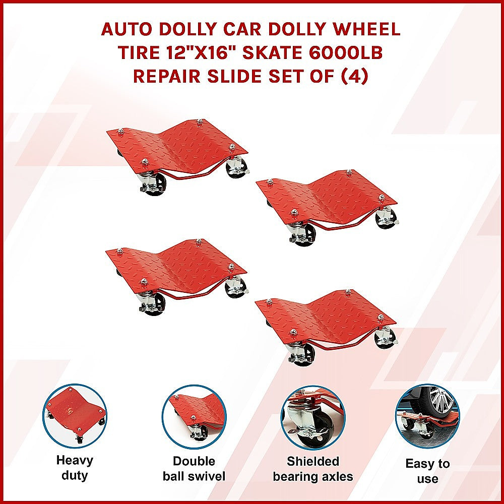 Auto Dolly Car Dolly Wheel Tire 12"x16" Skate 6000lb Repair Slide Set of (4)