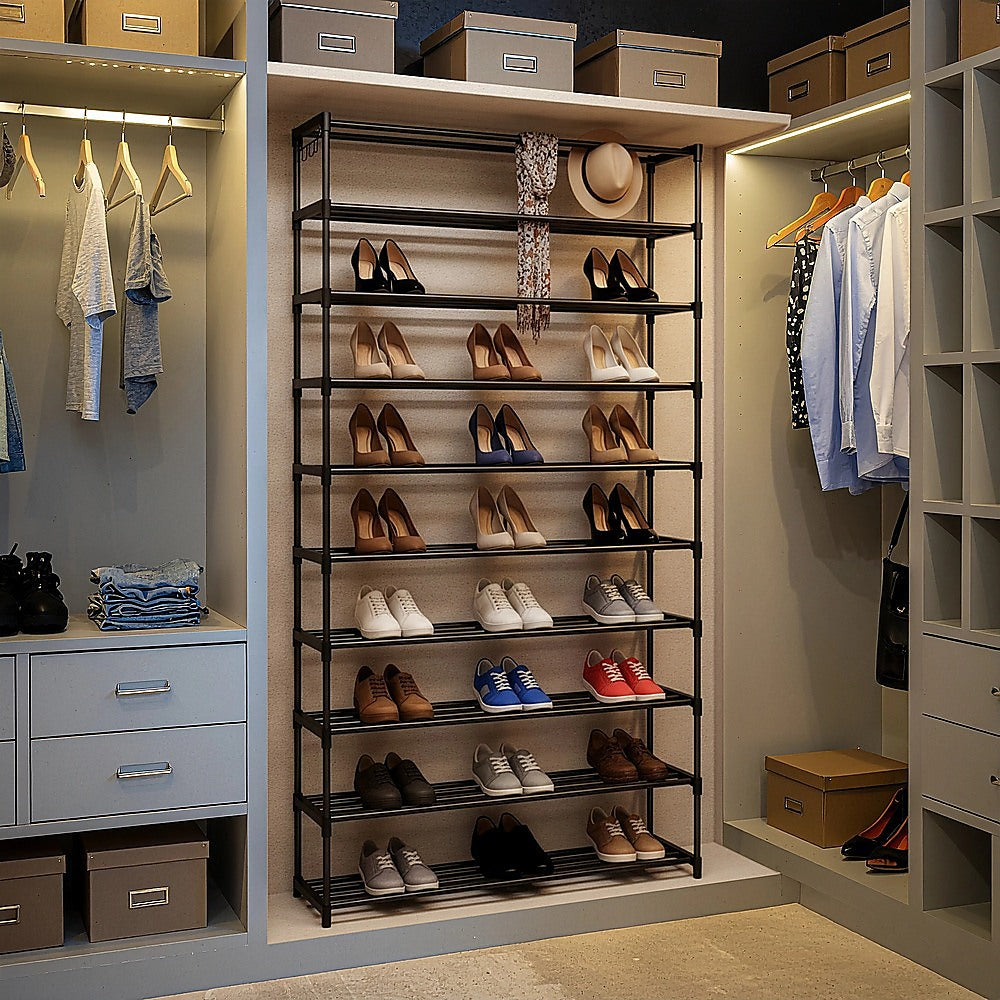 10-Tier Metal Shoe Rack Black – Large 50-Pair Shoe Storage Organiser Shelf