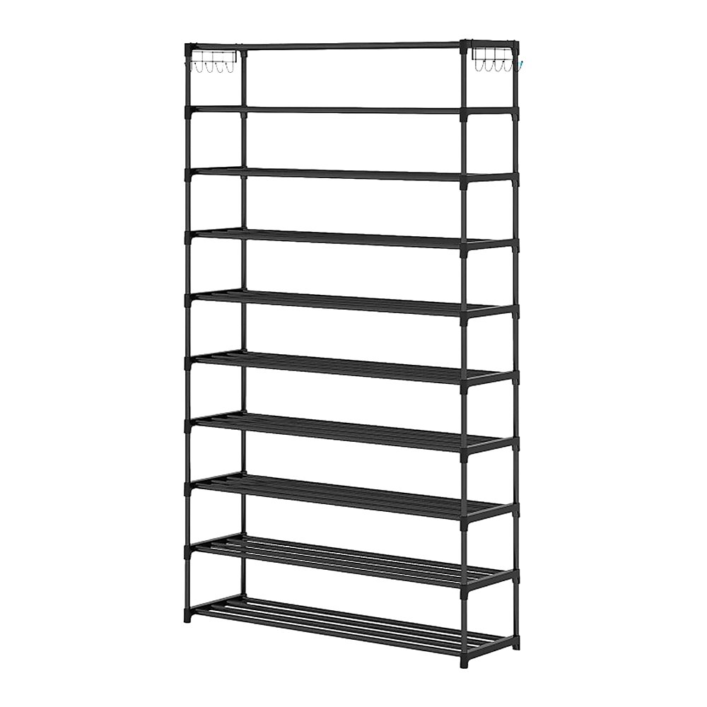 10-Tier Metal Shoe Rack Black – Large 50-Pair Shoe Storage Organiser Shelf