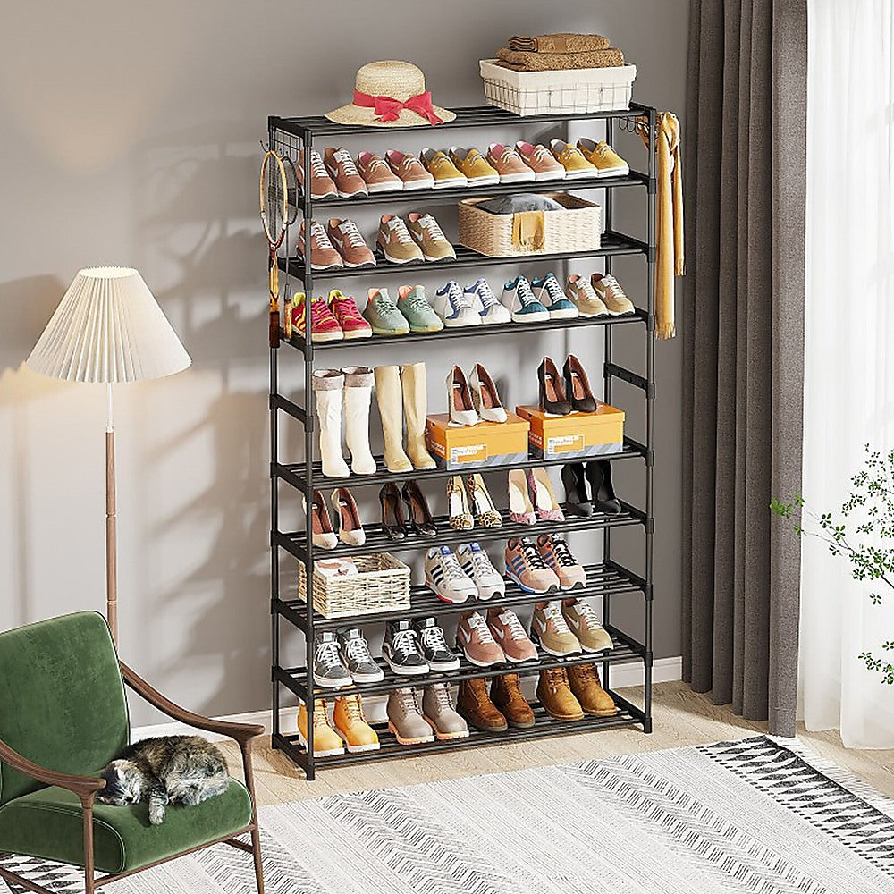 10-Tier Metal Shoe Rack Black – Large 50-Pair Shoe Storage Organiser Shelf
