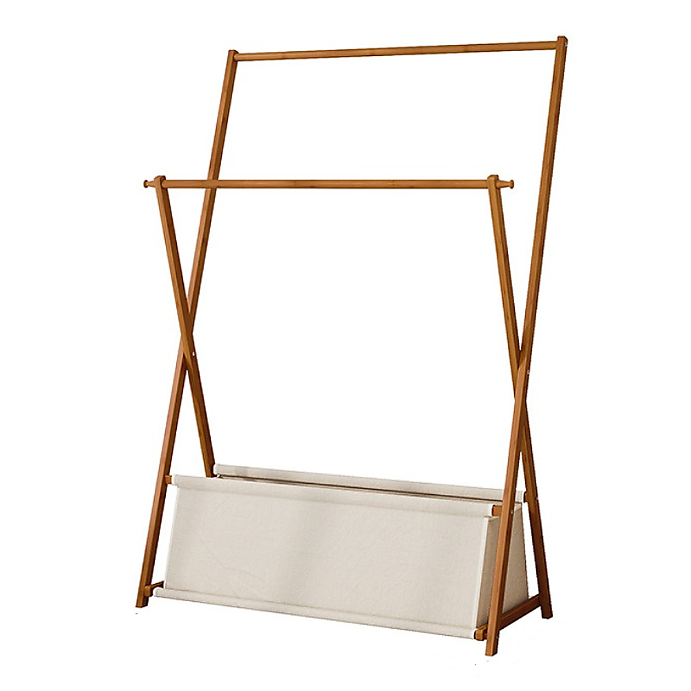 100x155cm Dark Wood Clothes Rail Garment Rack with Freestanding Storage Shelf