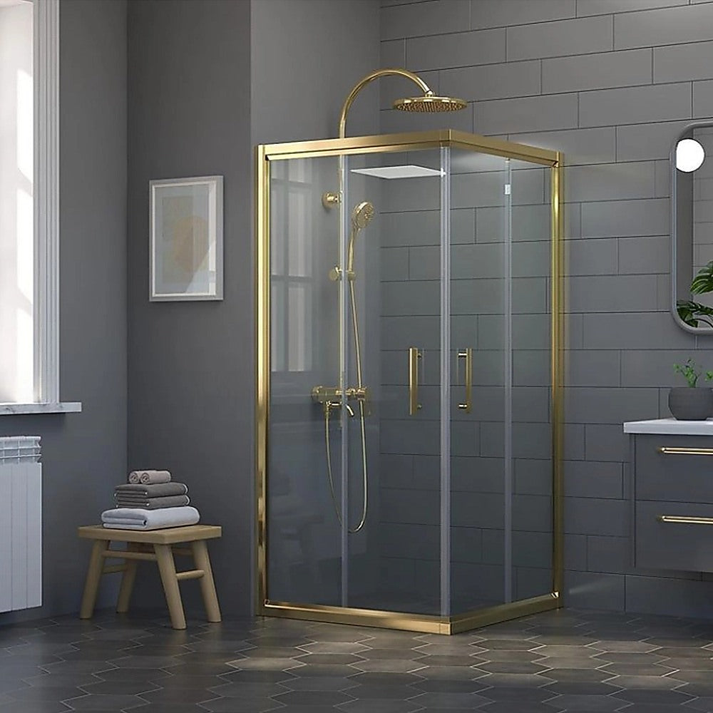 Adjustable 1100x900mm Double Sliding Door Glass Shower Screen in Gold