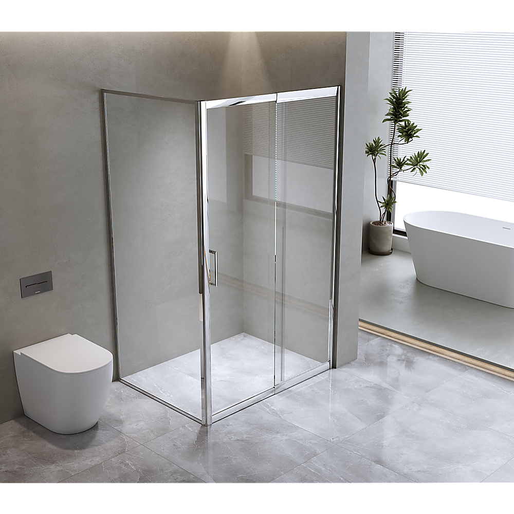 150mm Adjustable (2000x800mm) Single Door Corner Sliding Glass Shower Screen in Chrome
