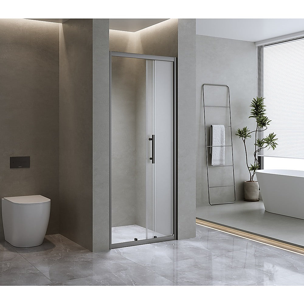 40mm Adjustable Contemporary Wall to Wall Black Sliding Shower Screen 116-120cm