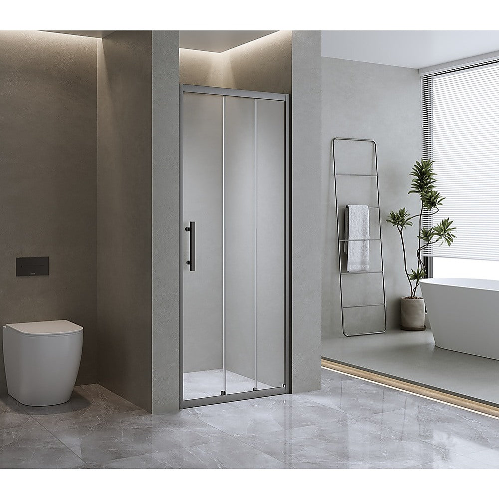 40mm Adjustable Contemporary Wall to Wall Black Sliding Shower Screen 116-120cm