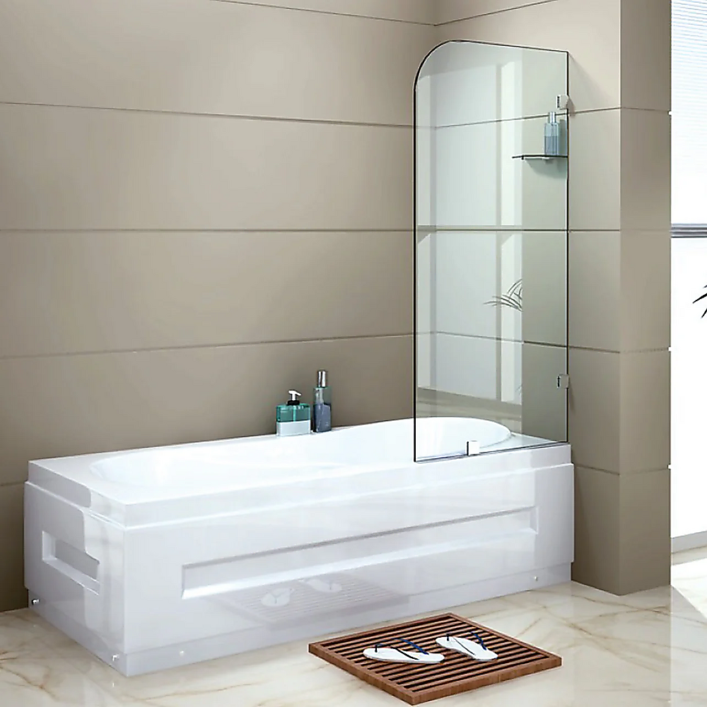 70cm Frameless Glass Bath Screen with Brackets - White