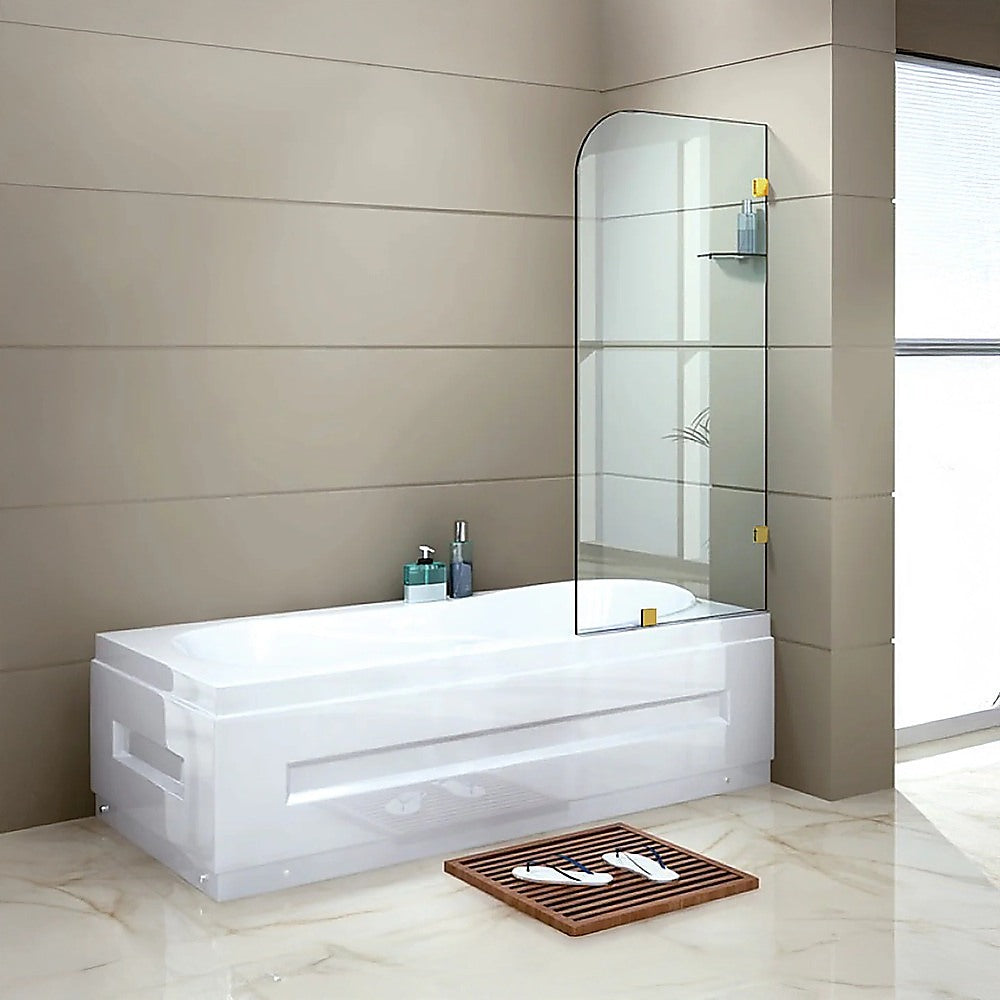 70cm Frameless Glass Bath Screen with Brackets - Gold