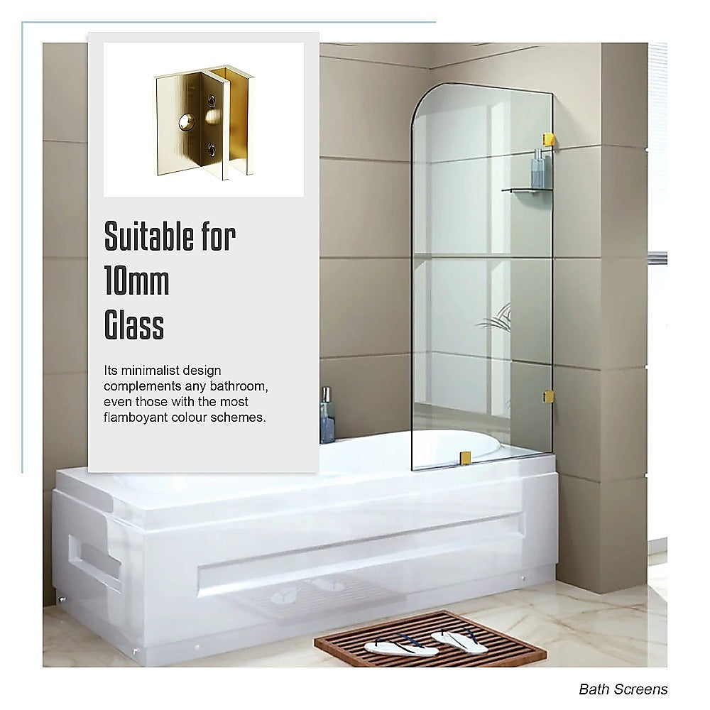 70cm Frameless Glass Bath Screen with Brackets - Gold