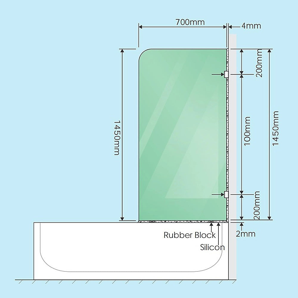 70cm Frameless Glass Bath Screen with Brackets - Gold