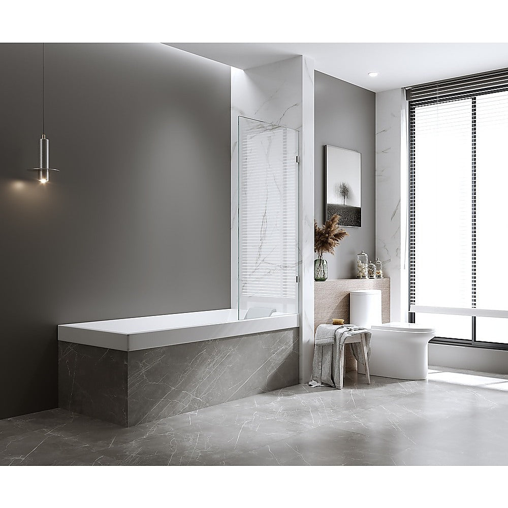 120cm Frameless Glass Bath Screen with Stainless Steel Brackets - Gunmetal