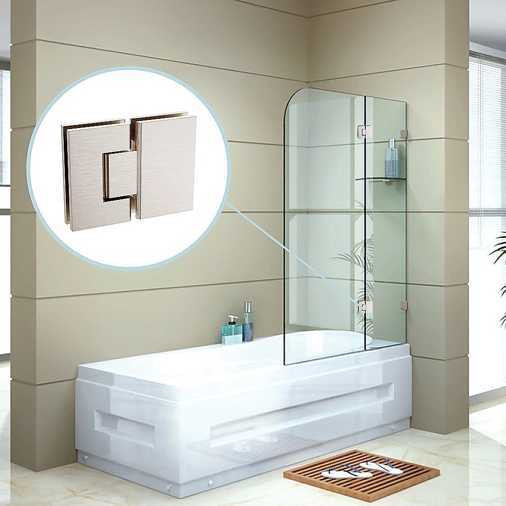 100cm Frameless Glass Bath Screen with Brass Brackets - Nickel