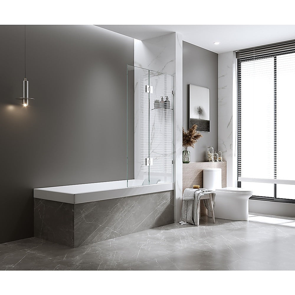 120cm Frameless Glass Bath Screen with Brass Brackets - Nickel