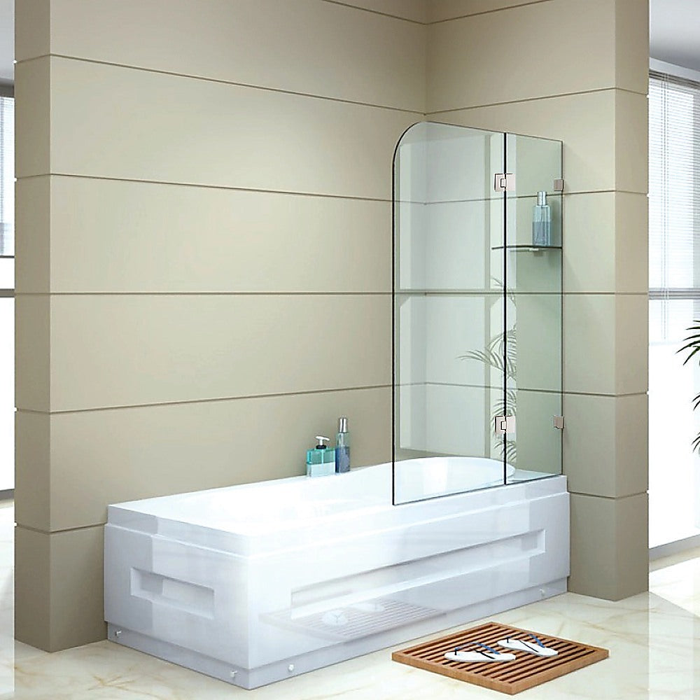 120cm Frameless Glass Bath Screen with Brass Brackets - Nickel