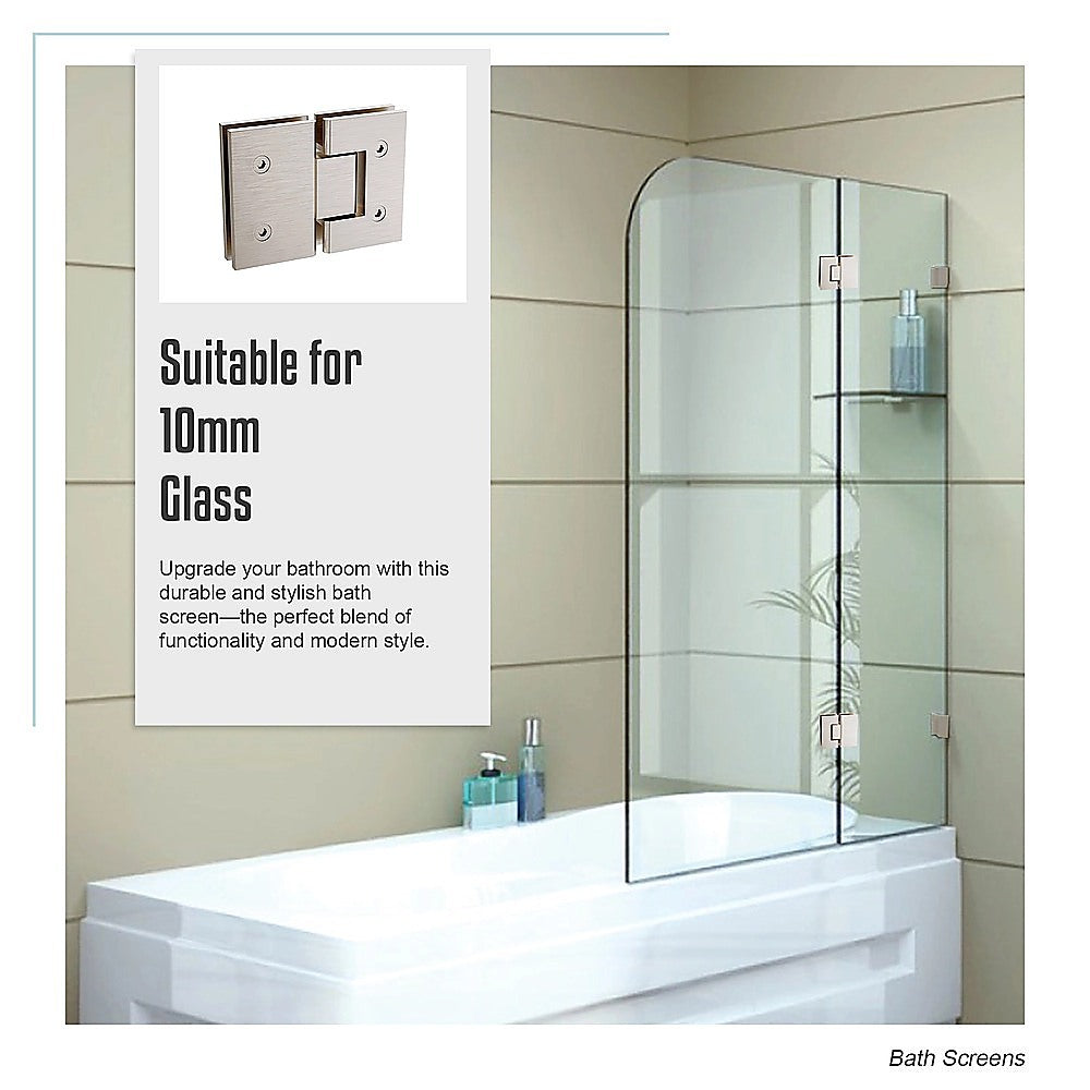 120cm Frameless Glass Bath Screen with Brass Brackets - Nickel
