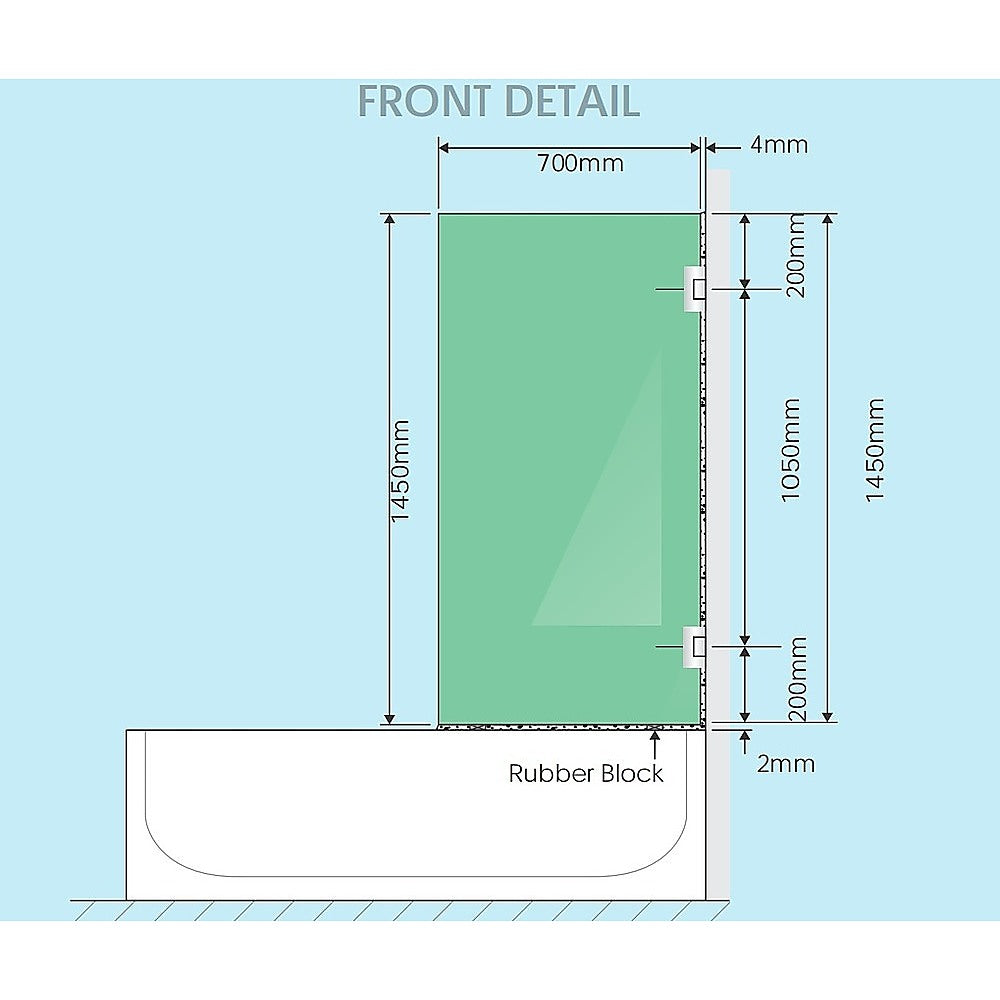70cm Frameless Swing Bath Panel with Brushed Nickel Hardware