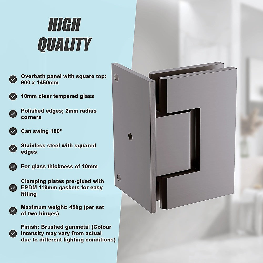 90cm Frameless Swing Bath Screen with Brushed Gunmetal Hardware