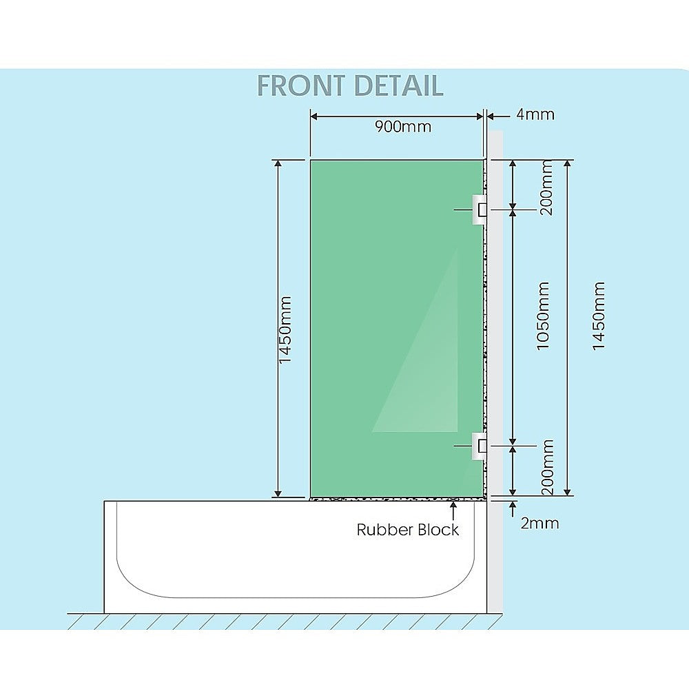90cm Frameless Swing Bath Panel with White Hardware