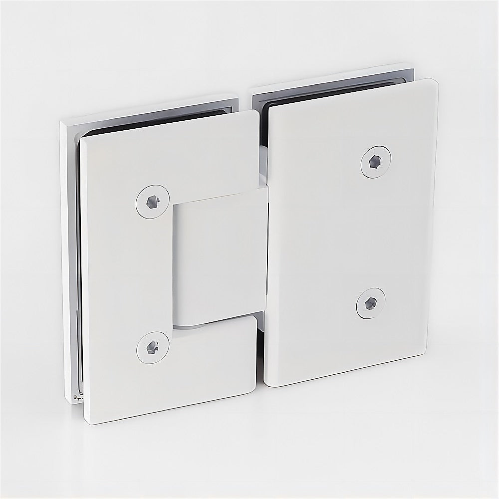 90cm Wall to Wall Frameless Shower Screen with White Brackets and Brass Hinges, Square Knob Handle
