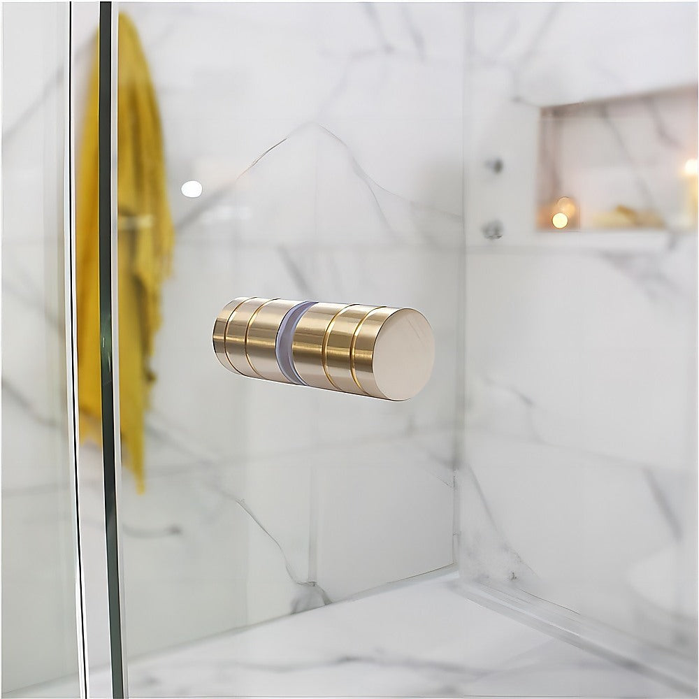110cm Wall to Wall Frameless Shower Screen with Gold Channel and Brass Hinges , Round Knob Handle