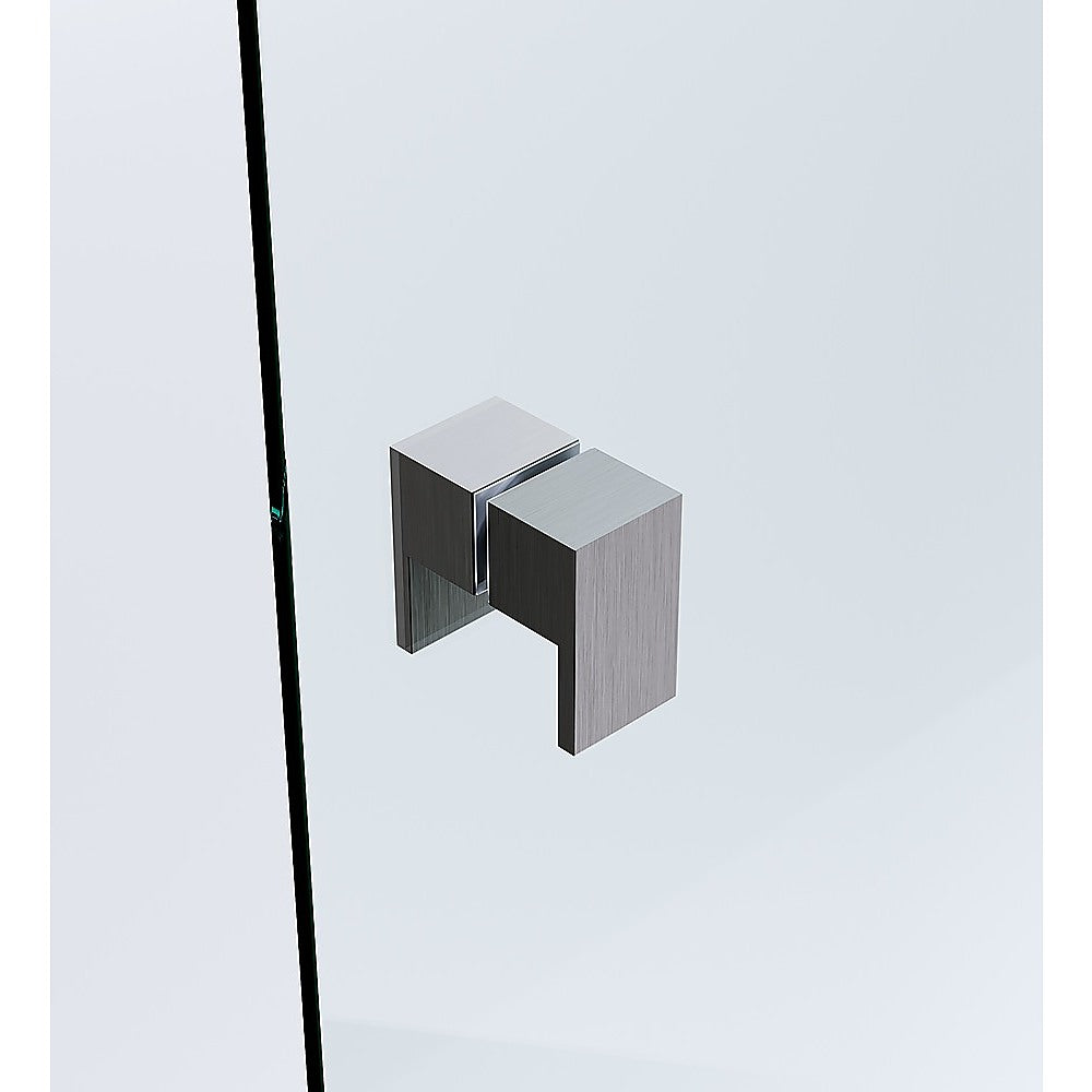 110cm Wall to Wall Frameless Shower Screen with Gunmetal Channel and Brass Hinges , Square Double Pull Handle