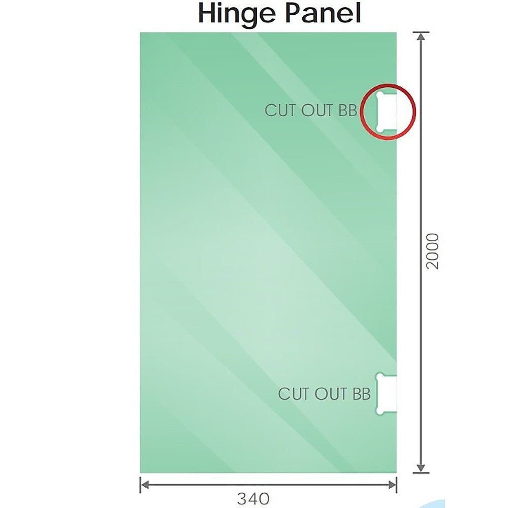 100x80cm Corner Frameless Shower Screen with Nickel Brackets and SS Hinges, Square Double Pull Handle