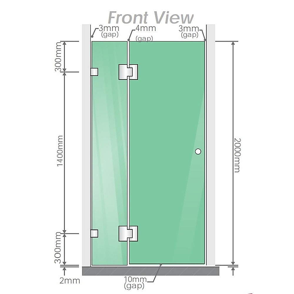 110x90cm Corner Frameless Shower Screen with Nickel Channel and SS Hinges, Round Knob Handle