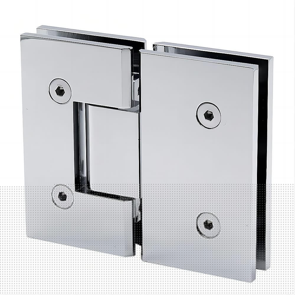 110x90cm Corner Frameless Shower Screen with Chrome Channel and Brass Hinges, Square Knob Handle