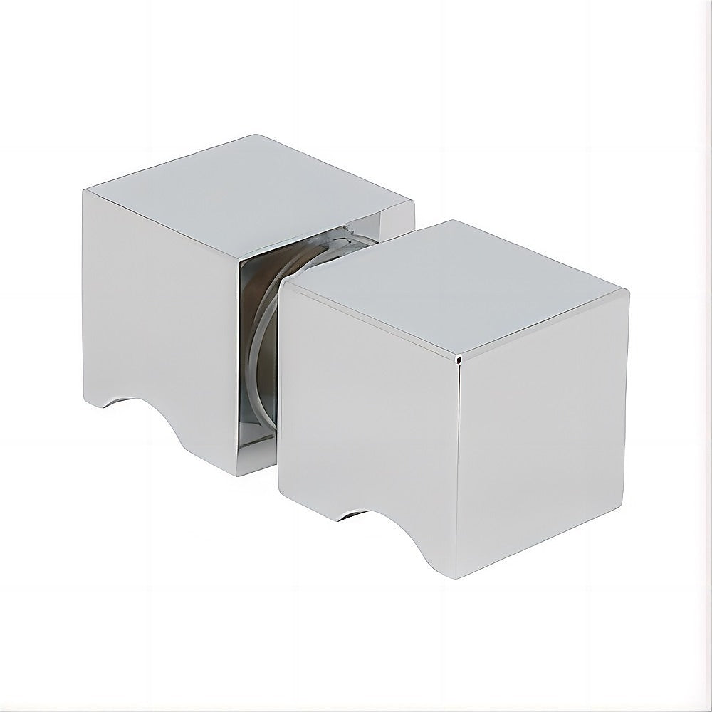 110x90cm Corner Frameless Shower Screen with Chrome Channel and Brass Hinges, Square Knob Handle