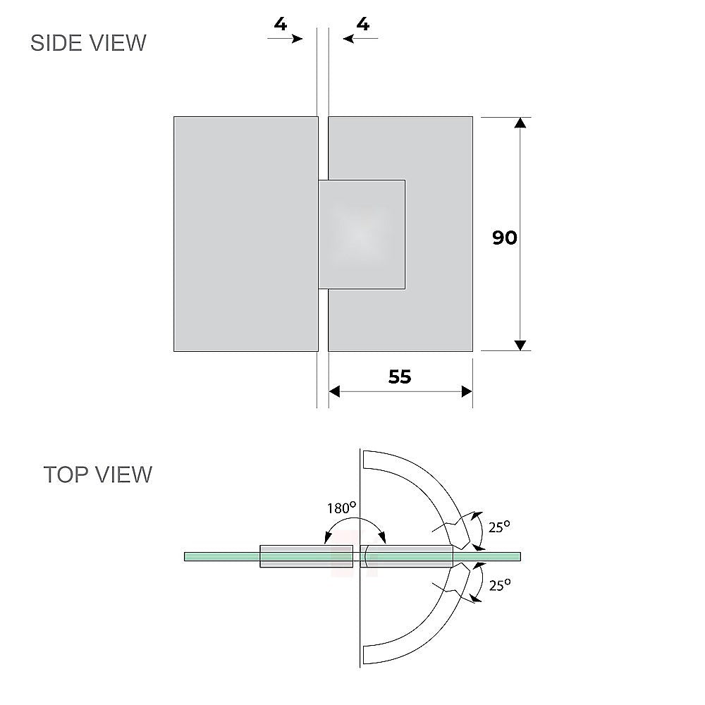 120x70cm Corner Frameless Shower Screen with Gunmetal Channel and Brass Hinges, Square Knob Handle