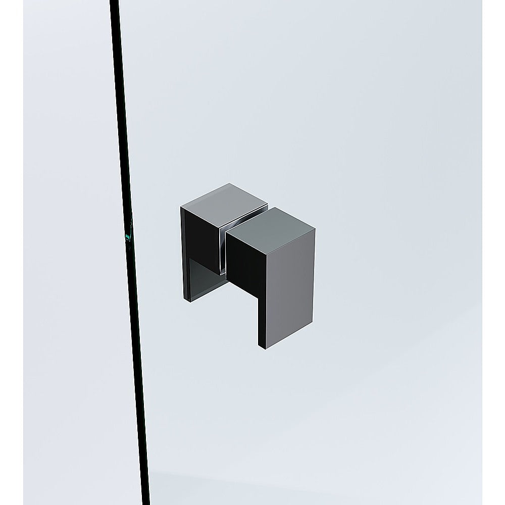 110x90cm Corner Frameless Shower Screen with Black Channel and Brass Hinges, Square Double Pull Handle