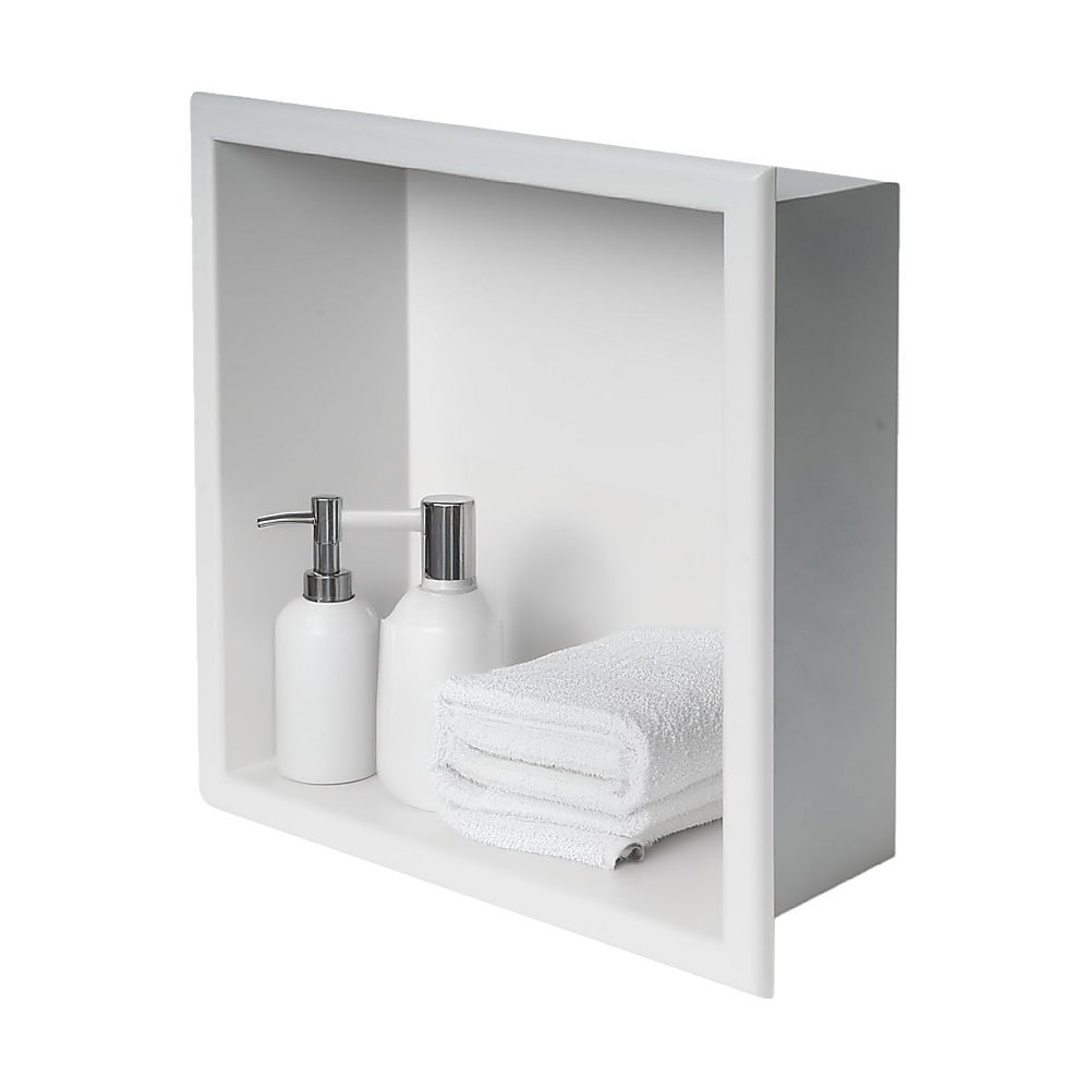 336 x 336 x 101mm Shower Niche Single Shelf Organizer No Tile Needed in White