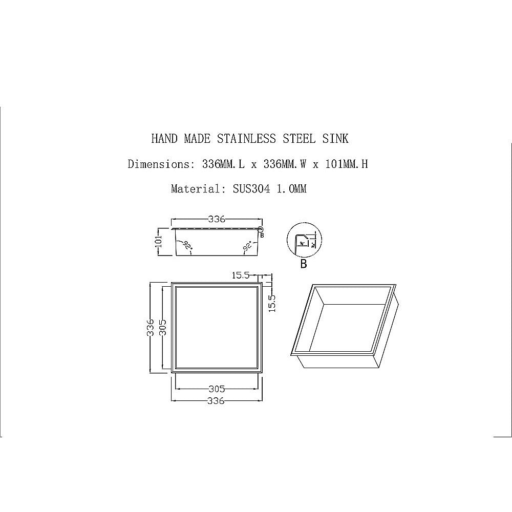 336 x 336 x 101mm Shower Niche Single Shelf Organizer No Tile Needed in White