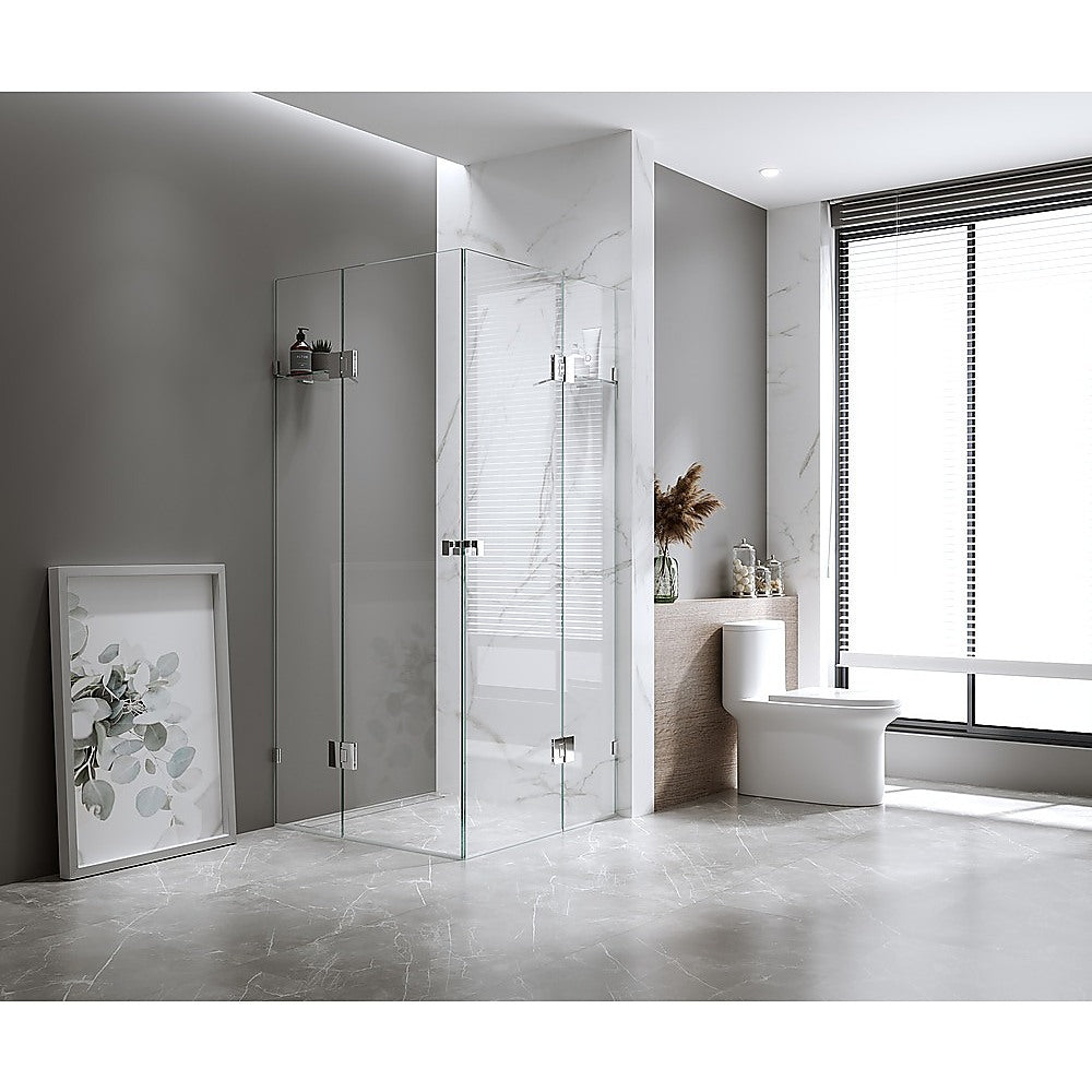 90x110cm Double Door Corner Shower Screen with Gunmetal Brackets and SS Hinges, Square knob Handle