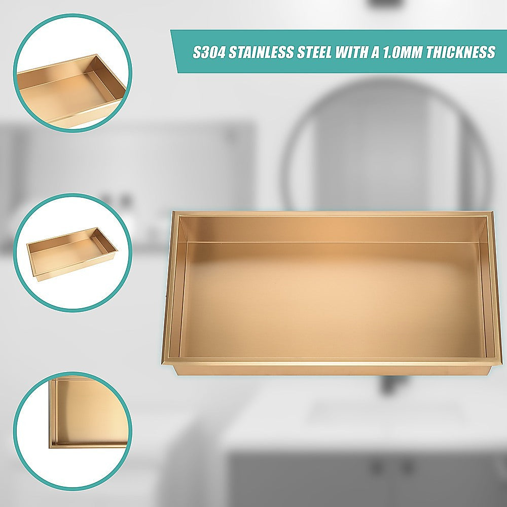 641 x 336 x 101mm Shower Niche Single Shelf Organizer No Tile Needed in Gold