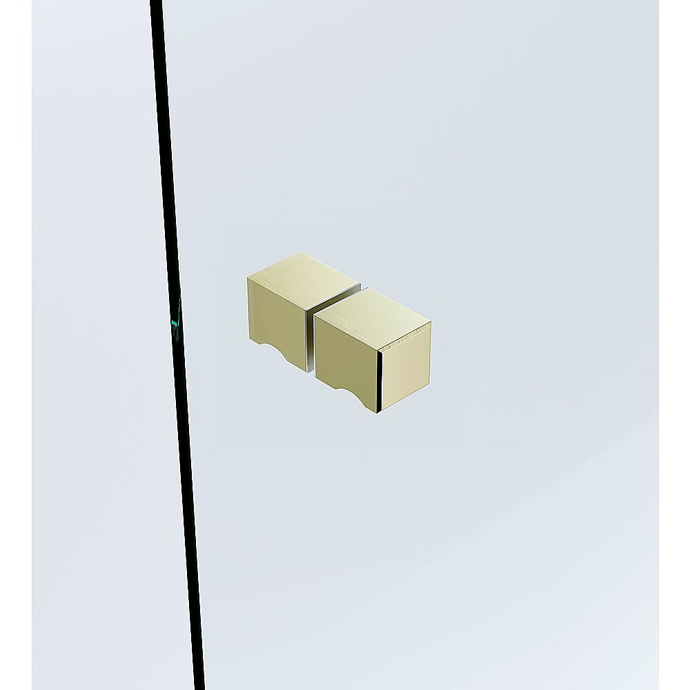 90cm Frameless Diamond Shower Screen with Gold Brackets and SS Hinges, Square Knob Handle