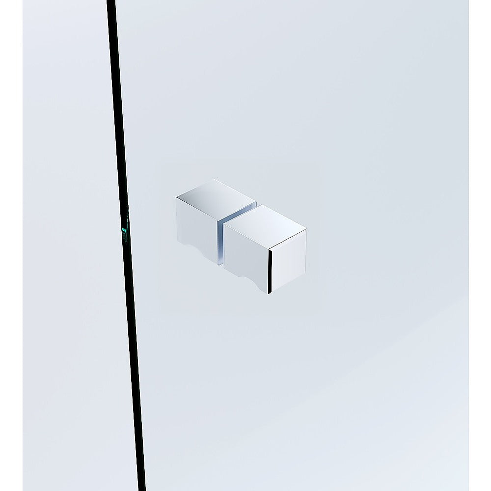 90cm Frameless Diamond Shower Screen with Chrome Brackets and Brass Hinges, Square Knob Handle