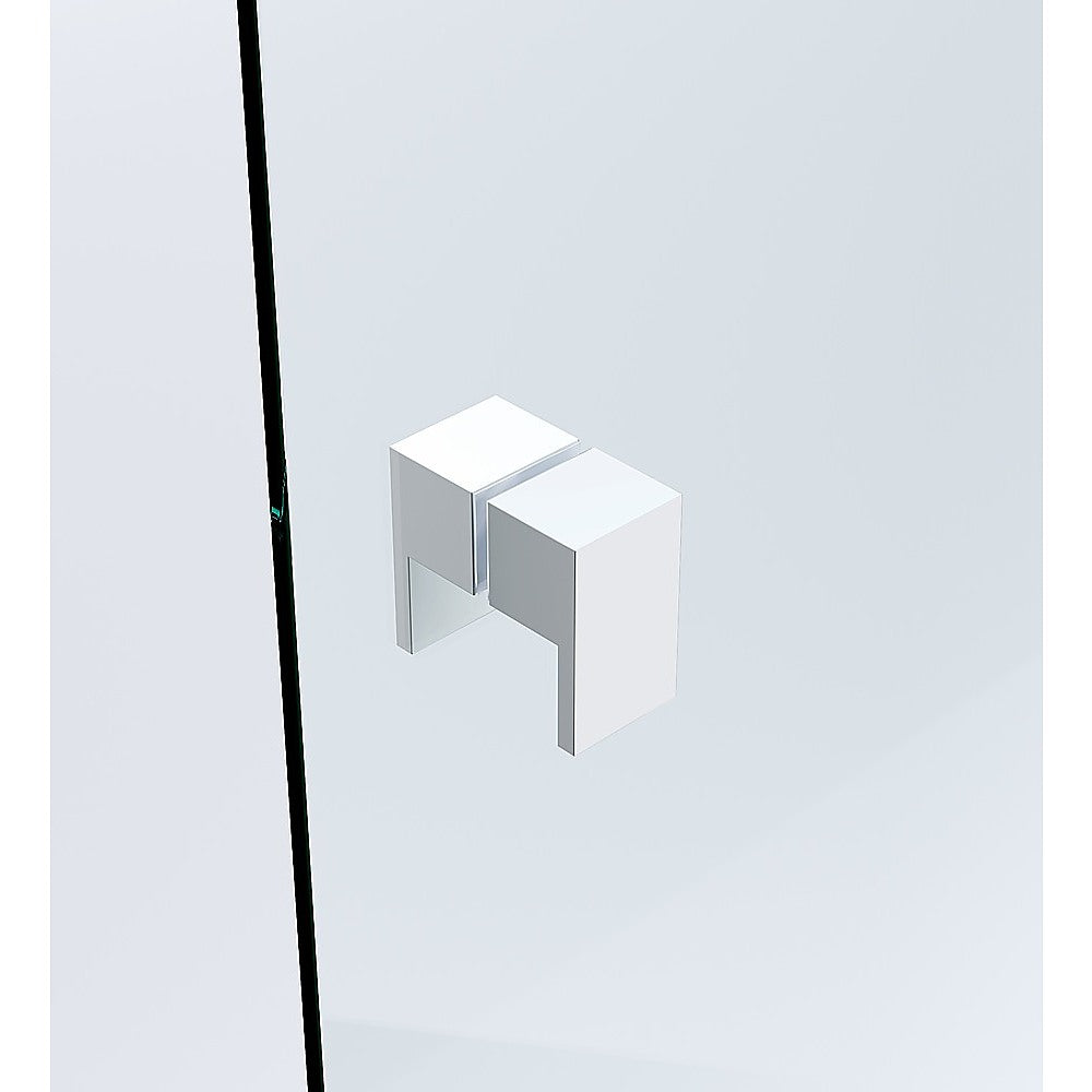 90cm Frameless Diamond Shower Screen with White Brackets and Brass Hinges, Square Double Pull Handle