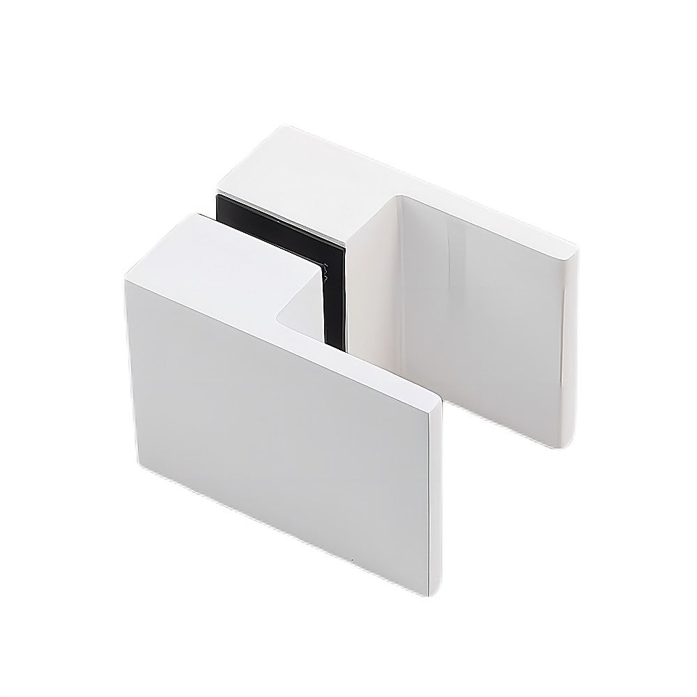 90cm Frameless Diamond Shower Screen with White Brackets and Brass Hinges, Square Double Pull Handle