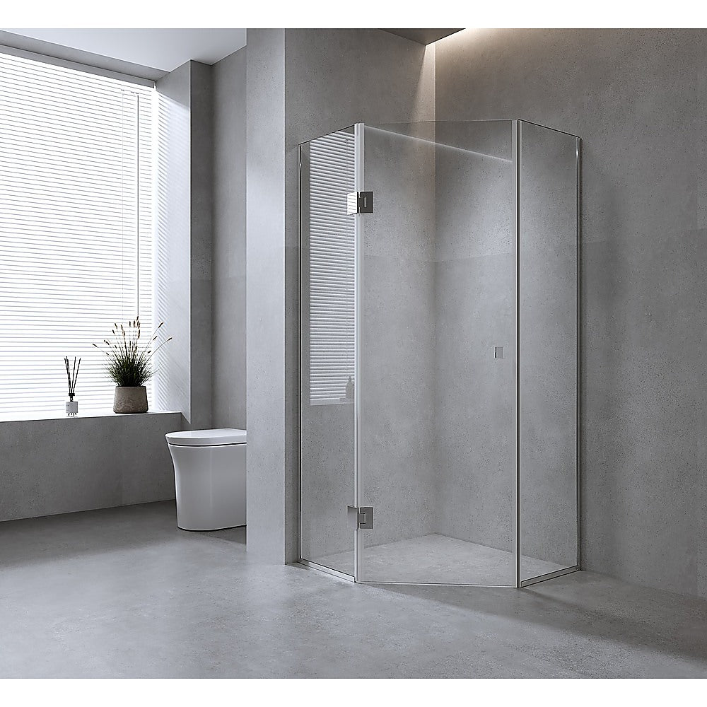 100cm Frameless Diamond Shower Screen with Channels and Brass Hinges - Chrome