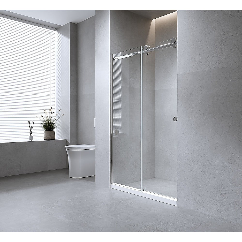 140cm Frameless Glass Sliding Shower Door with Black Rail and Hardware