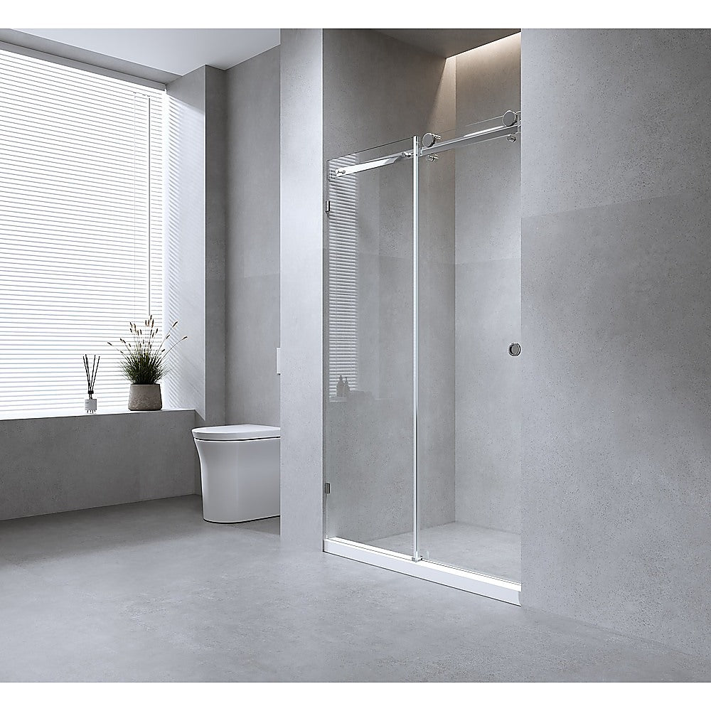 170cm Frameless Glass Sliding Shower Door with Black Rail and Hardware