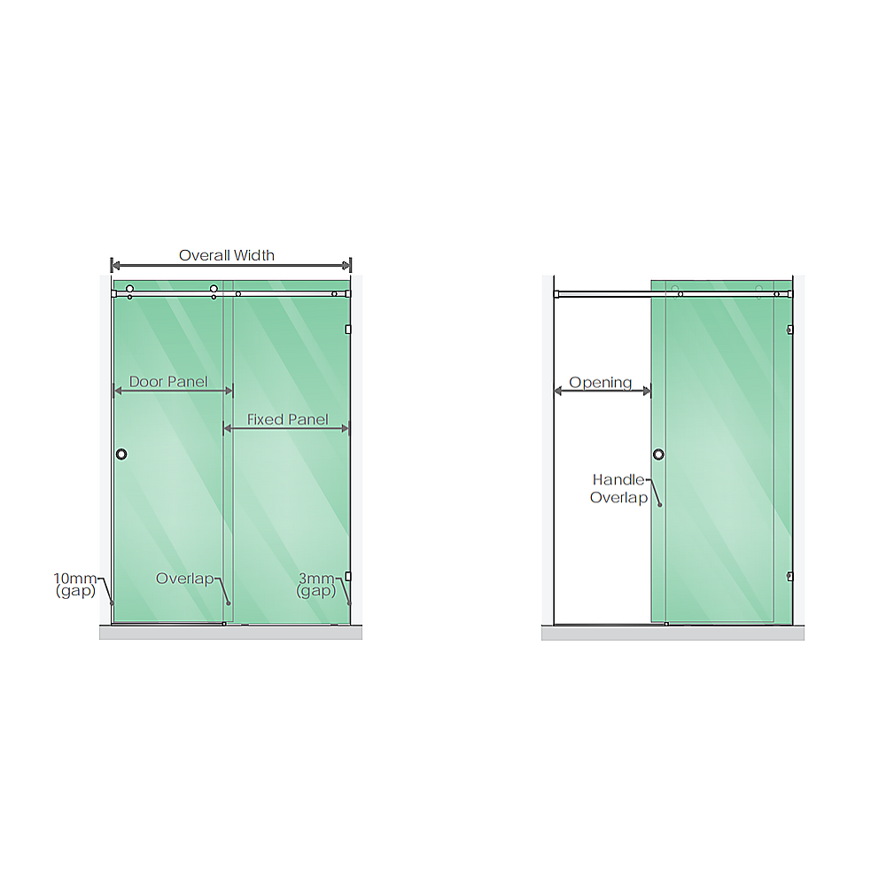 140x90cm Frameless Glass Sliding Corner Shower with Black Rail and Hardware