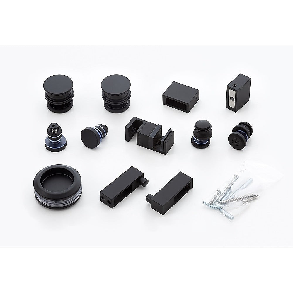 160x100cm Frameless Glass Sliding Corner Shower with Black Rail and Hardware