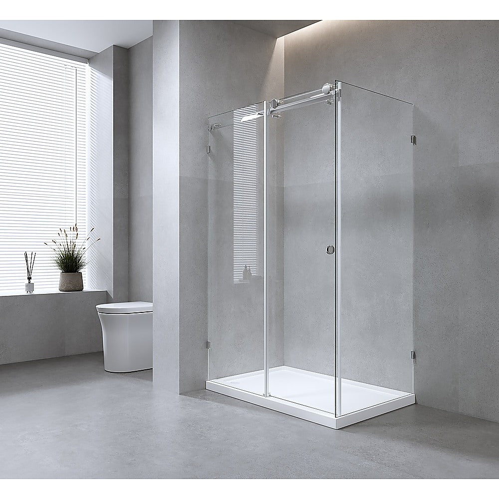 170x100cm Frameless Glass Sliding Corner Shower with Black Rail and Hardware