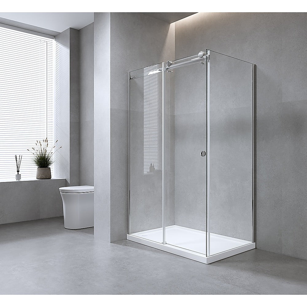 170x100cm Frameless Glass Sliding Corner Shower with Black Rail and Hardware