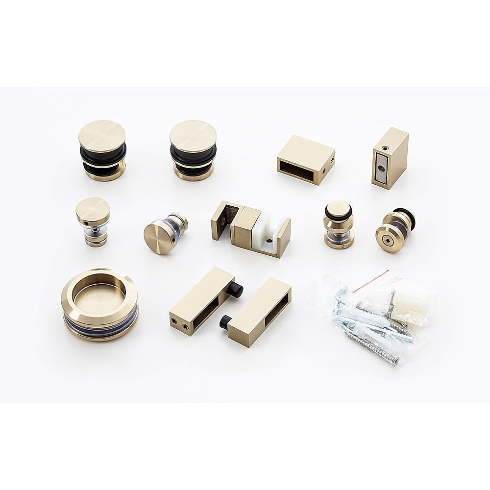 170x80cm Frameless Glass Sliding Corner Shower with Gold Rail and Hardware