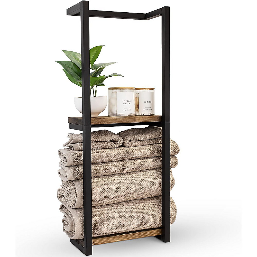 Stylish Bathroom Towel Storage Rack with Wooden Shelves