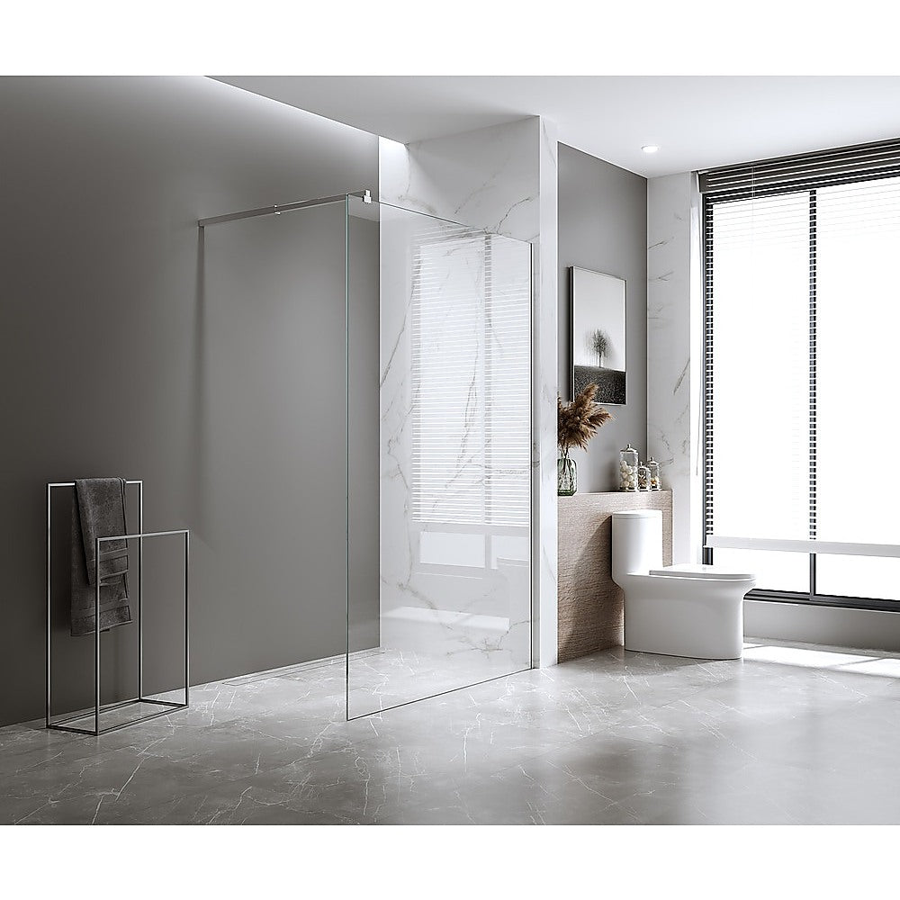 110x200cm Single Shower Glass Screen with Chrome Wall Channel & Square Pole