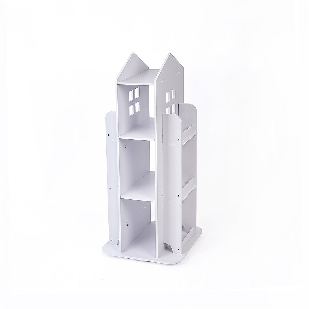 Rotating Bookcase Bookshelf Kid&#39;s Book Organiser Rack Wooden Castle Display Shelf