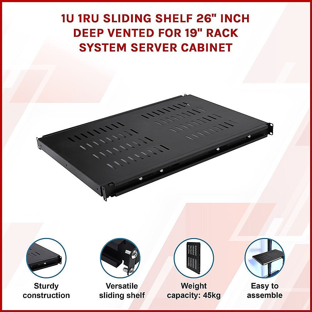 1U 1RU Sliding Shelf 26" Inch Deep Vented for 19" Rack System Server Cabinet